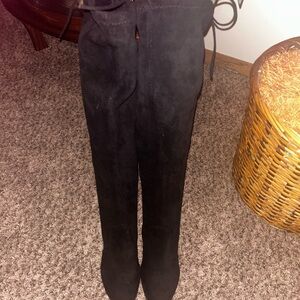 SHEIN Black Over-the-Knee Lace-Up Suede Boots